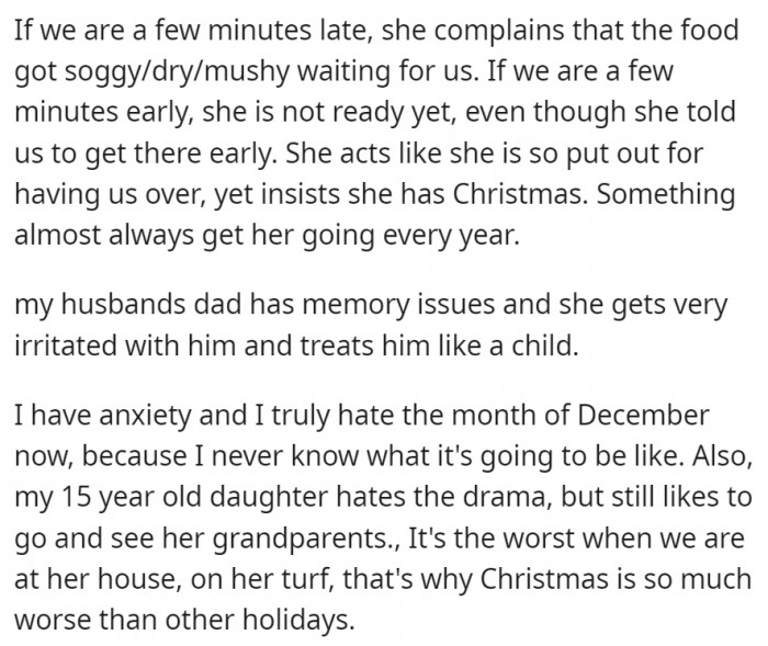 Now, because of all those years of putting up with the SIL's attitude, OP dreads Christmastime