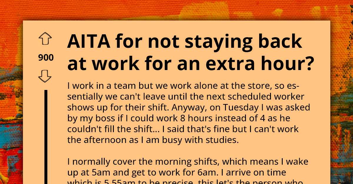 Redditor Refuses To Stay Hour Past Their Shift Due To Their Coworker Being Late, Wonders If It Is A Mistake