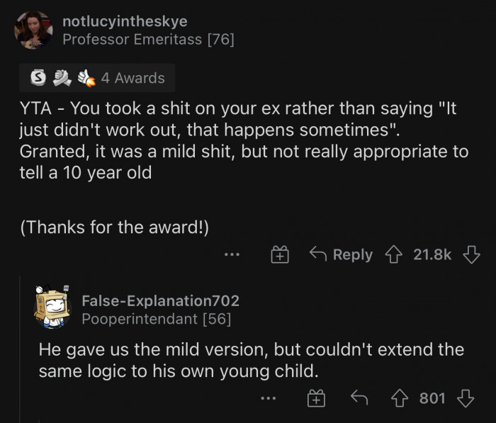 He gave the Reddit community the answer he should've given his son.