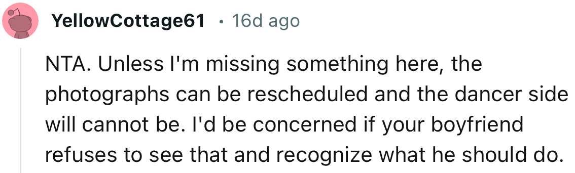 “I'd be concerned if your boyfriend refuses to see that and recognize what he should do.”