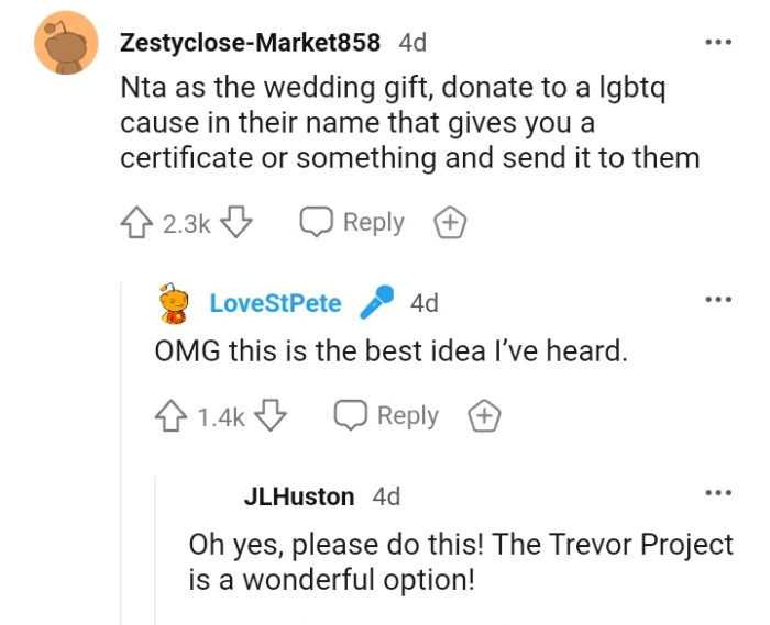 This Redditor is suggesting a wedding gift the OP should get