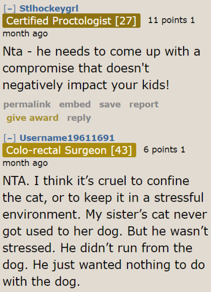 Why is he sacrificing the comfort of his kids for a stressed cat? The guy needs to be more creative in finding solutions to his problem.