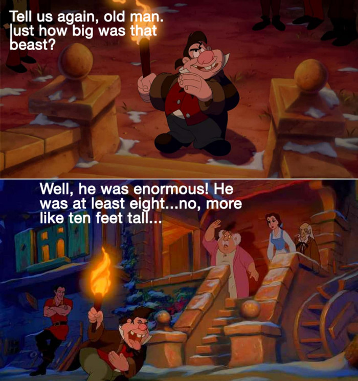 7. When Gaston and LaFou painted Belle's father as a crazy man