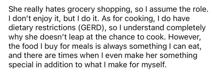 OP has dietary restrictions and can only eat specific foods.