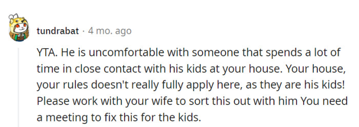 Collaborating with the wife and the ex to find a middle ground could be the best solution in this unconventional situation.