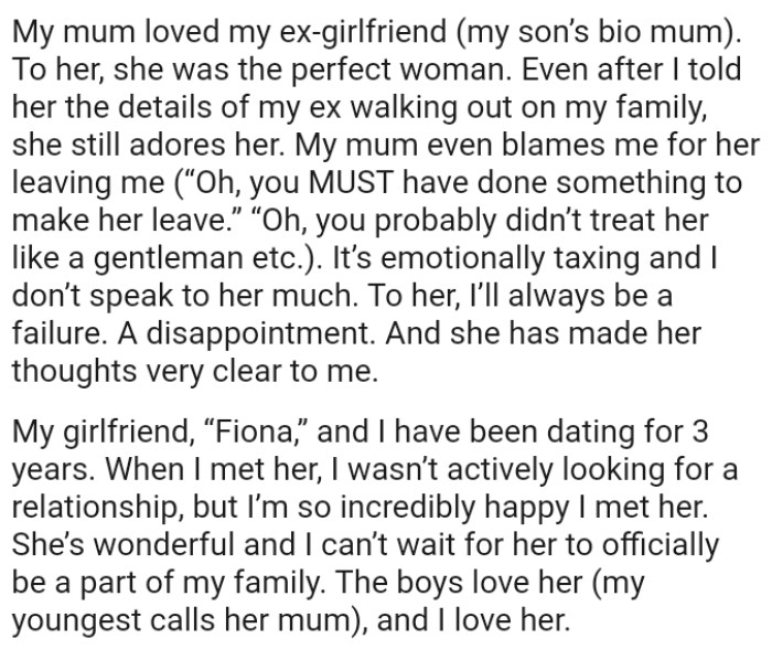 To OP's mom, he'll always be a failure, a disappointment, and she has made her thoughts very clear to him