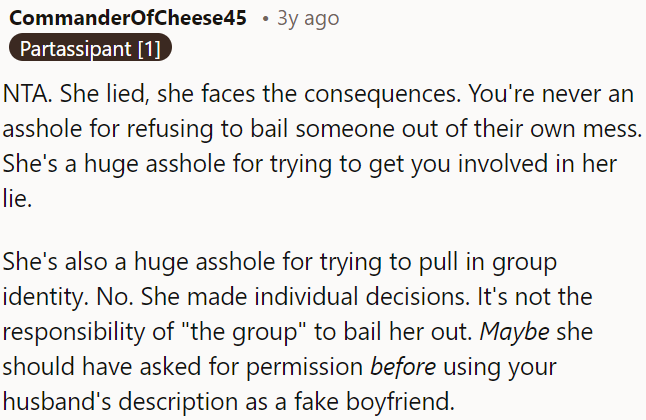 She lied and now faces the consequences.