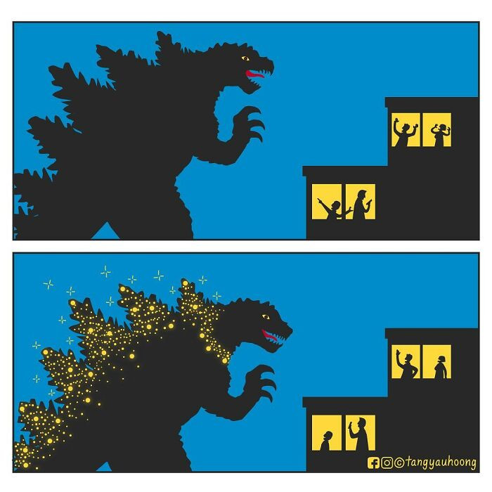 Godzilla wishes us the merriest Christmas ever with a very special treat because he knows how much we humans love our Christmas lights.