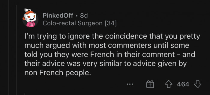 OP had a different reaction to the previous comment because the user is French.