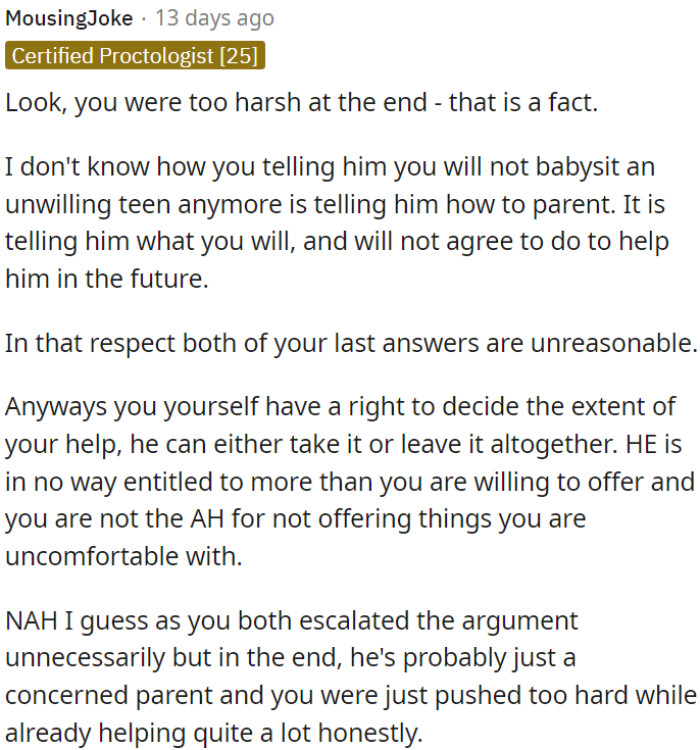 OP has the right to set limits.