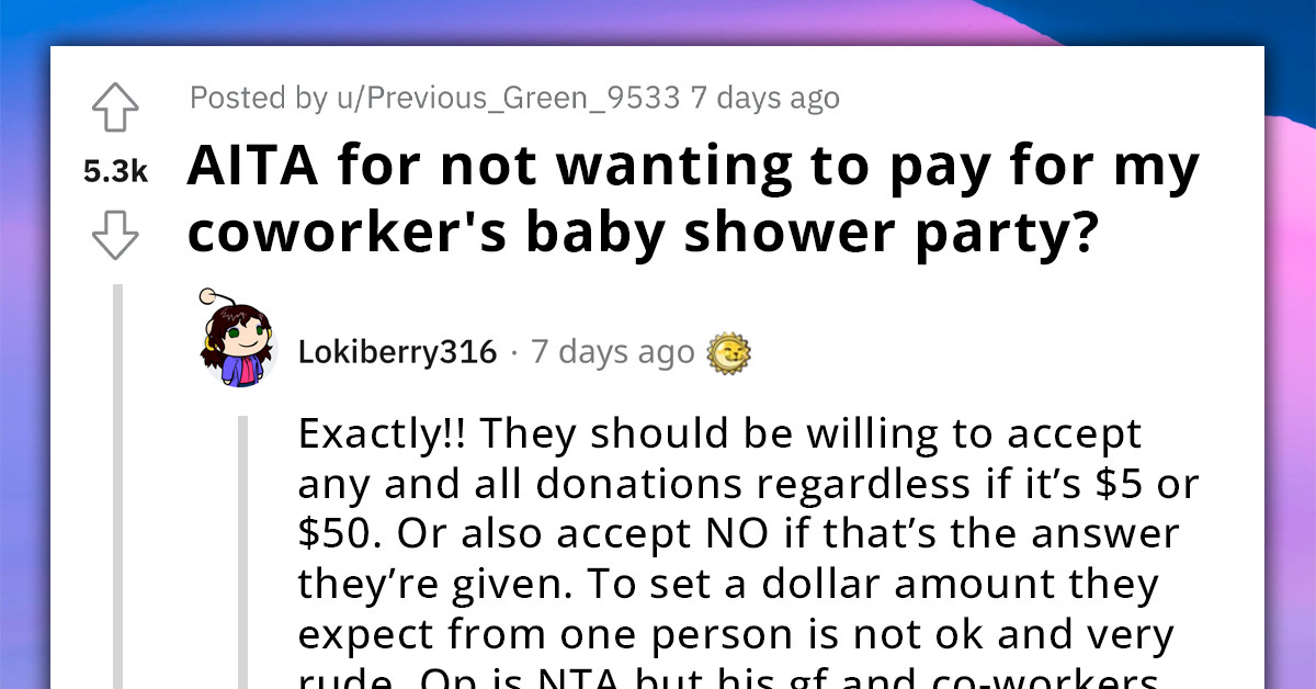 Office Employee Risks Being Judged By His Colleagues After Declining To Contribute $200 For A Co-worker's Baby Shower