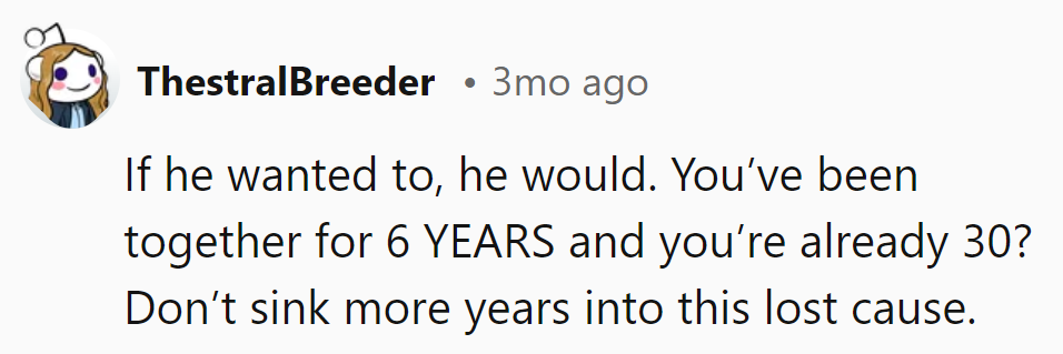 Six years in, thirty's the new twenty. Don't waste more time on a sinking ship.