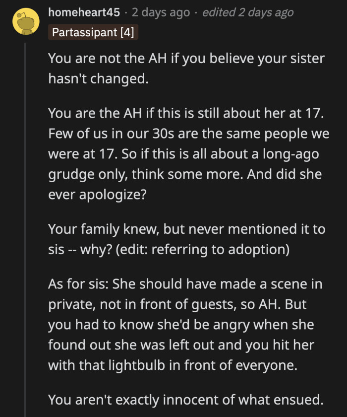 The humiliation OP's sister got is deserved, I think