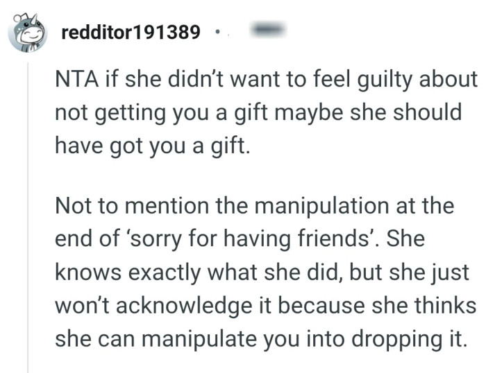 She knows exactly what she did but just won't acknowledge it