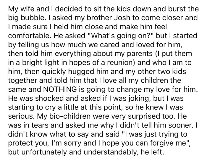 OP felt it was the right moment to bring up the subject, and things got pretty emotional.