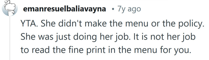 The server was just doing her job.