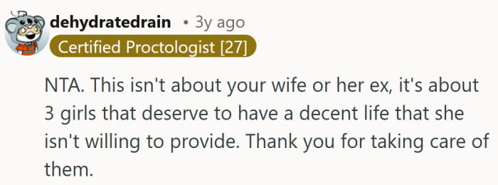 The real priority here is three growing kids who finally got a bit of support...