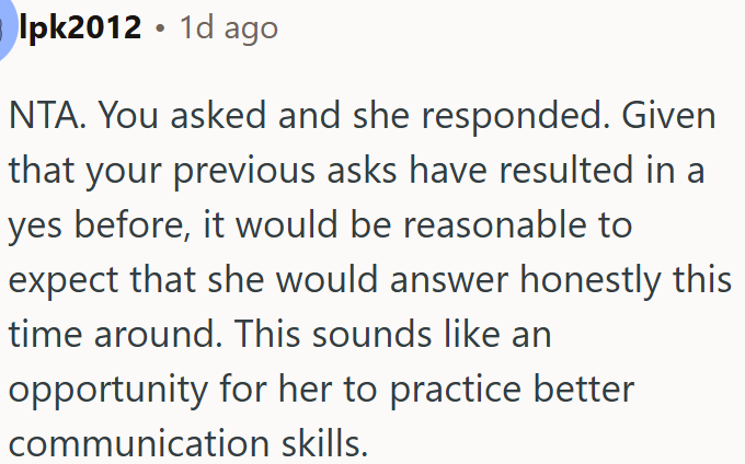OP asked, and she came back with an answer.