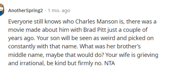 They also suggested keeping her brother's middle name instead, ultimately deciding on the best name for him that still resonates with her brother.