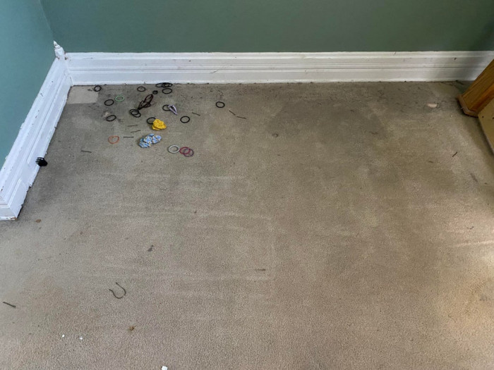 58. We moved our extremely heavy king bed headboard for the first time in five years. Guess which side my wife sleeps on.