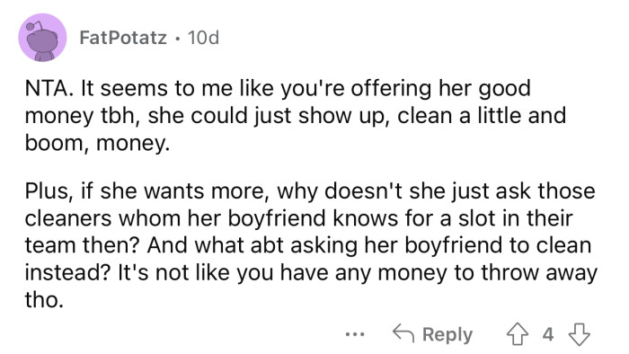 If the boyfriend has access to better offers, the sister should pursue those instead.