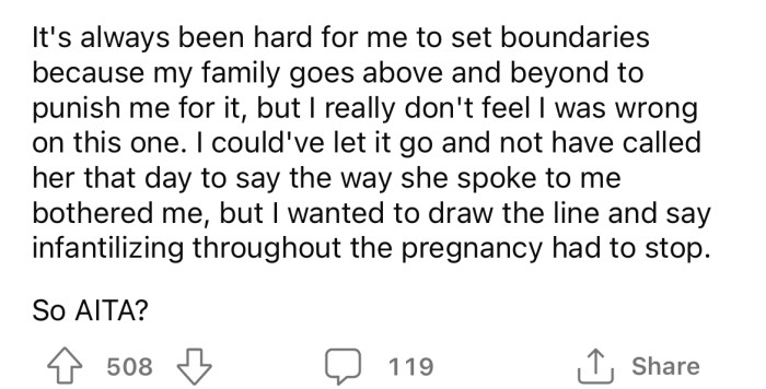 The OP is wondering if she's the a**hole here, so she asked the Reddit community for advice.