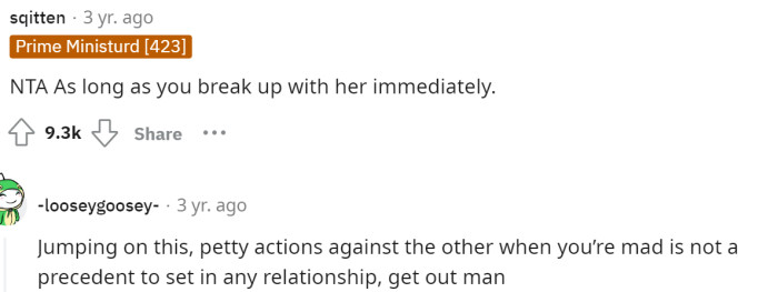 Petty actions aren't the best idea after something like this happens, so people suggest just leaving her instead.