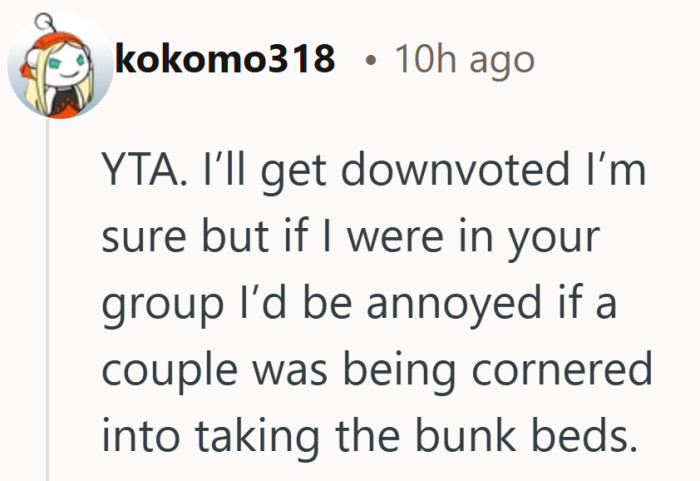 The idea of a couple ending up in bunk beds rubs some people the wrong way.