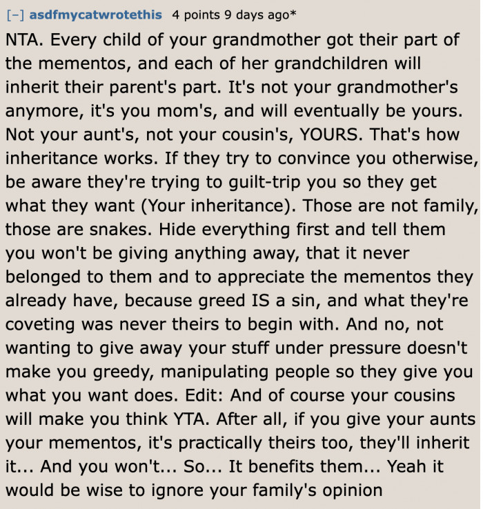 It's best to ignore the requests and opinions of these relatives that act like snakes.