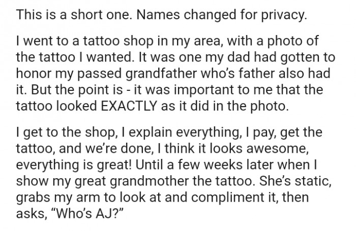 It was important to the OP that the tattoo looked EXACTLY as it did in the photo