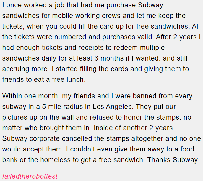 6. Subway sandwiches.