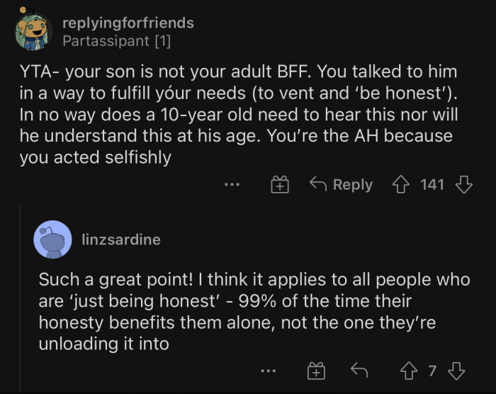 A 10-year-old kid cannot be your adult BFF.