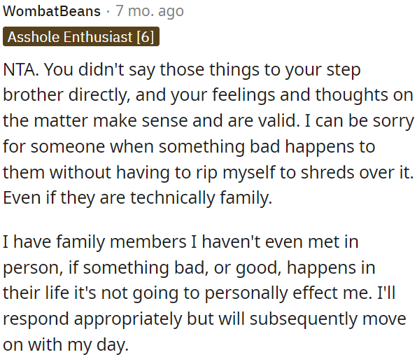 OP didn't say those things directly to her stepbrother.