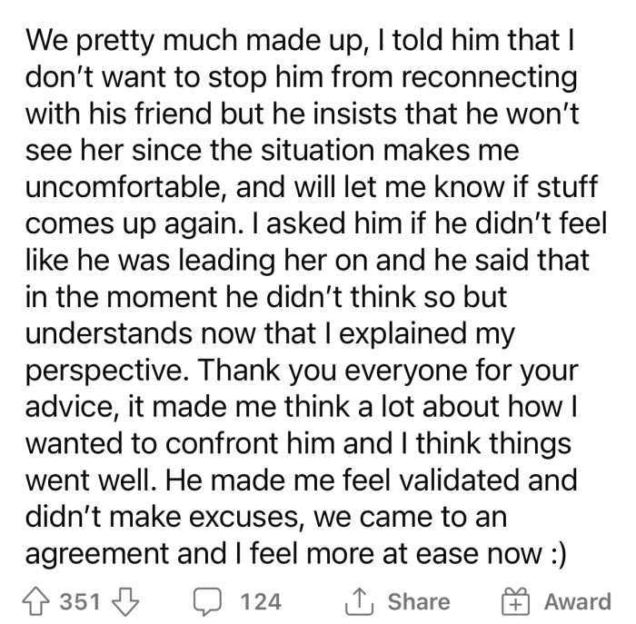 OP thanked everyone for their help and shared that she now feels more at ease.