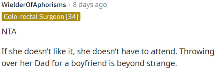 Choosing a boyfriend over her dad is really odd