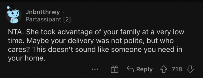 Good riddance; she could've chosen to be a good person.