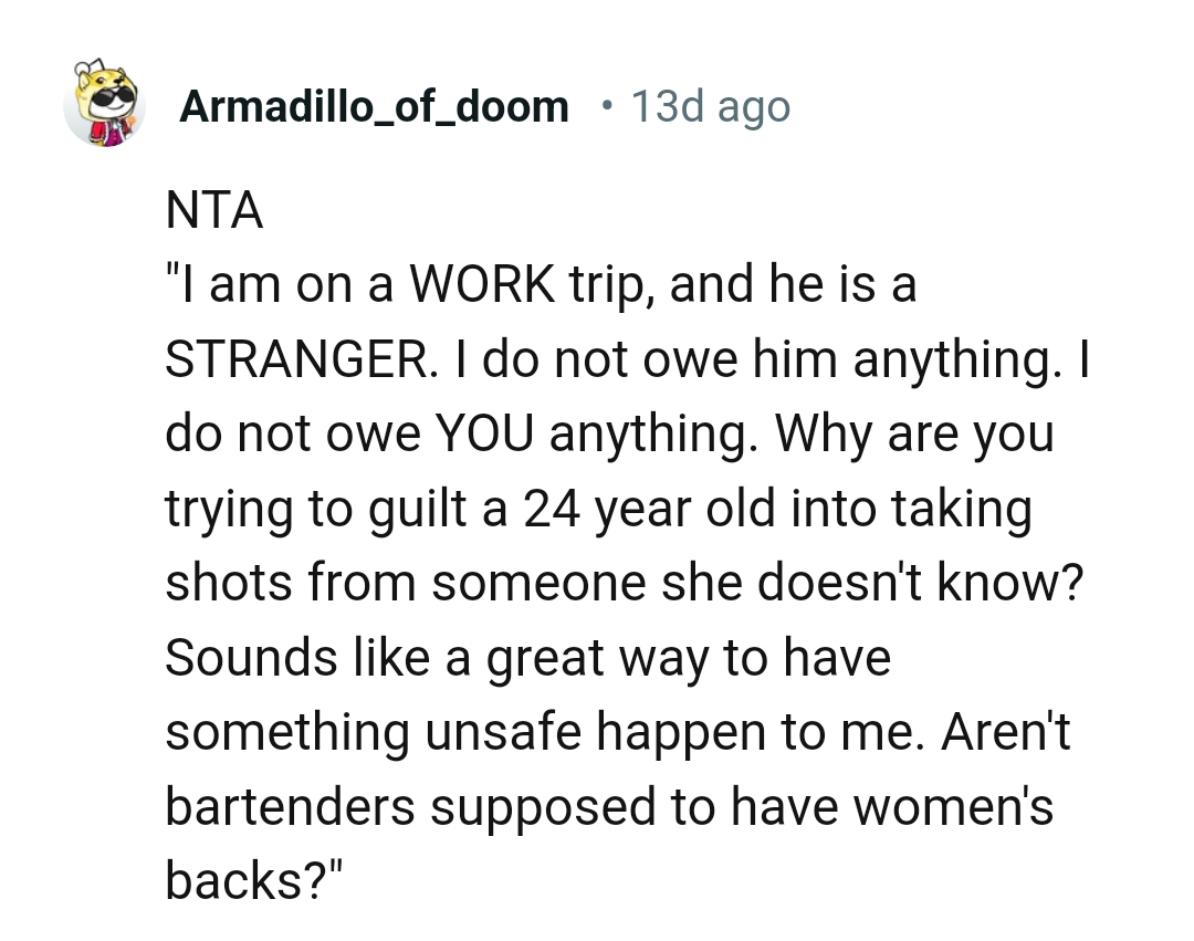 This Redditor pens down what the OP could have told the bartender