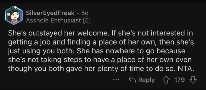 If the SIL has nowhere to go, she has no one to blame but herself.