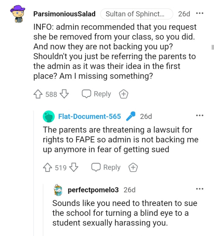 The OP should just refer the parents to the administration, as it was their idea in the first place