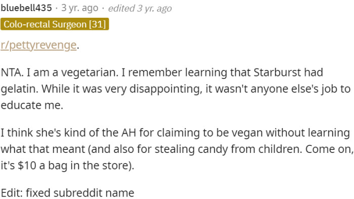 Neighbor has a lack of knowledge to be vegan.