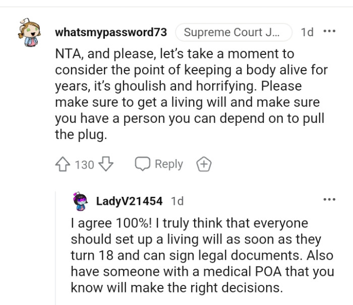 This Redditor advises the OP to get a living will