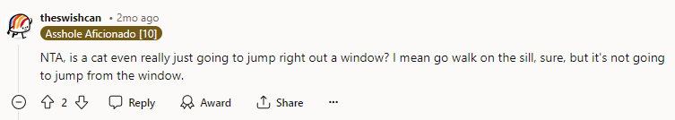 NTA - She is not gonna jump