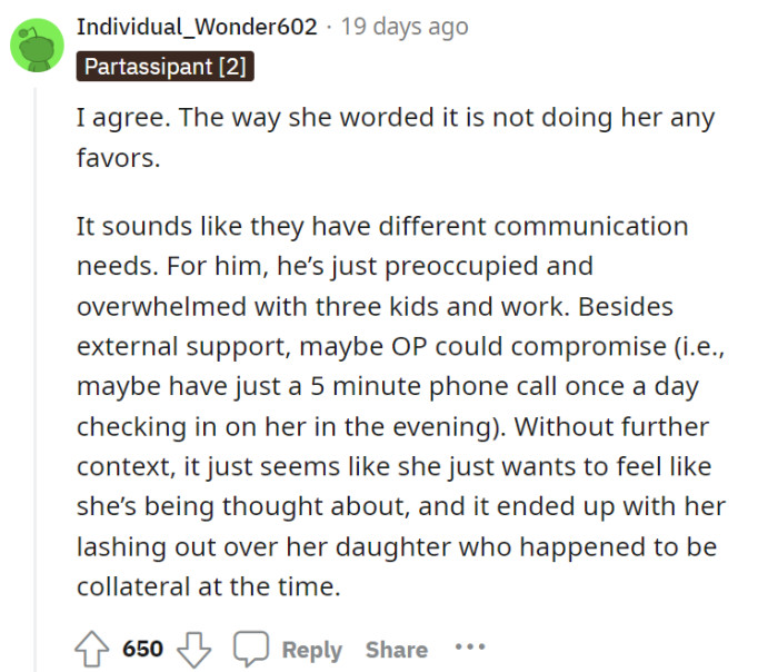 OP was probably emotional because of her situation.