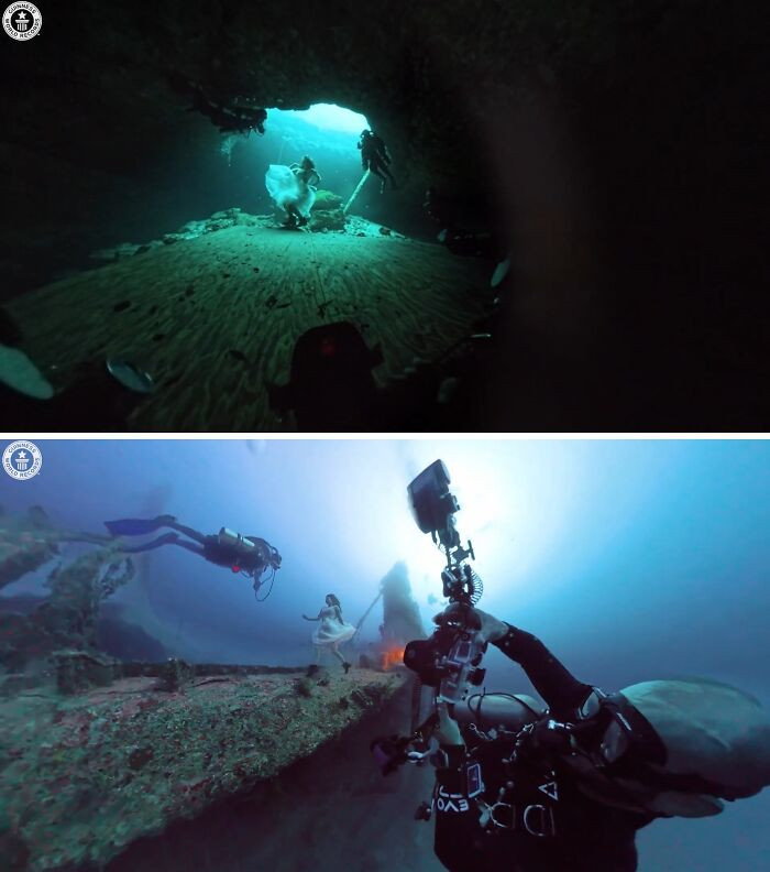 "Canadian Photographer Steven Haining Breaks World Record For Deepest Underwater Photoshoot At 163 Ft - Model Poses On Shipwreck Without Diving Gear"