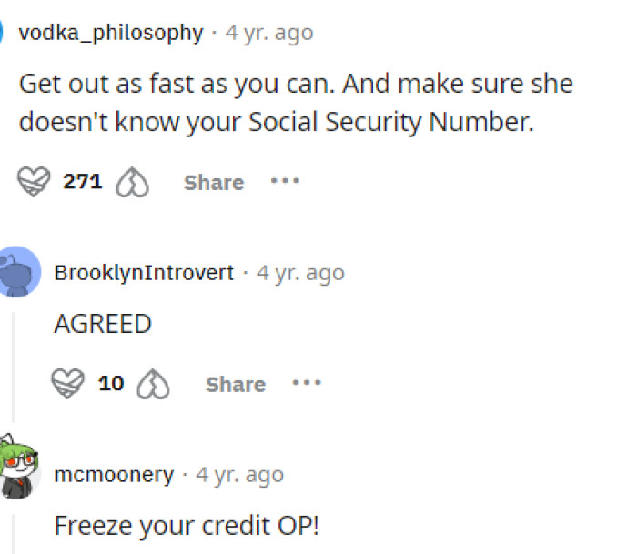 So many people in the comments were warning OP about the things that his girlfriend could do because of her irresponsible thinking.