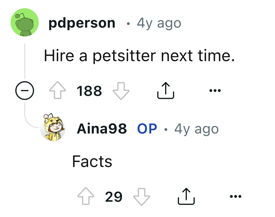OP Receiving Advice to Hire a Petsitter