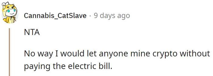 The son should pay his part of the electricity bill