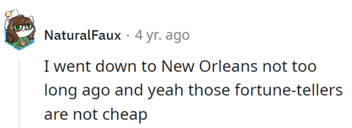 In NOLA, fortune tellers predict the financial future by making money vanish—magic with a hefty price tag!
