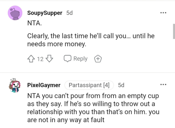 As they say, you can't pour from an empty cup, and it's not the OP's fault