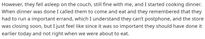 They explained more about what happened and how their partner left right as dinner was finished.